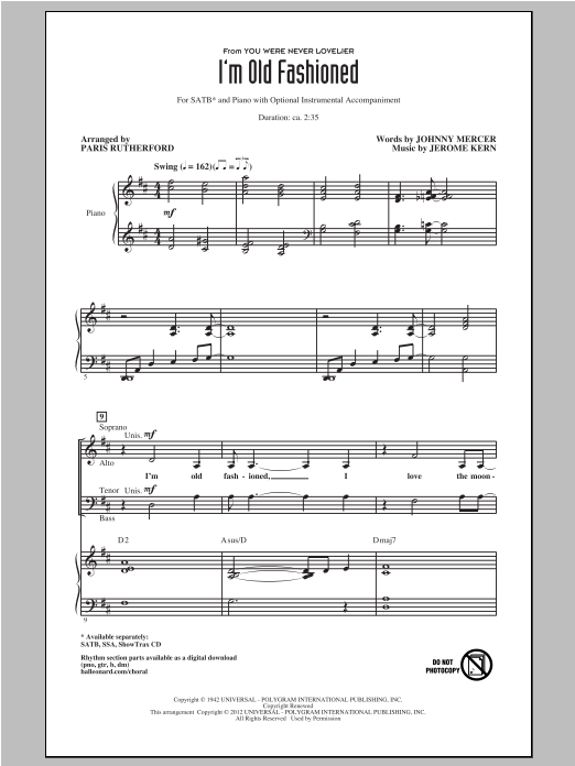 Paris Rutherford I'm Old Fashioned sheet music notes and chords arranged for SATB Choir