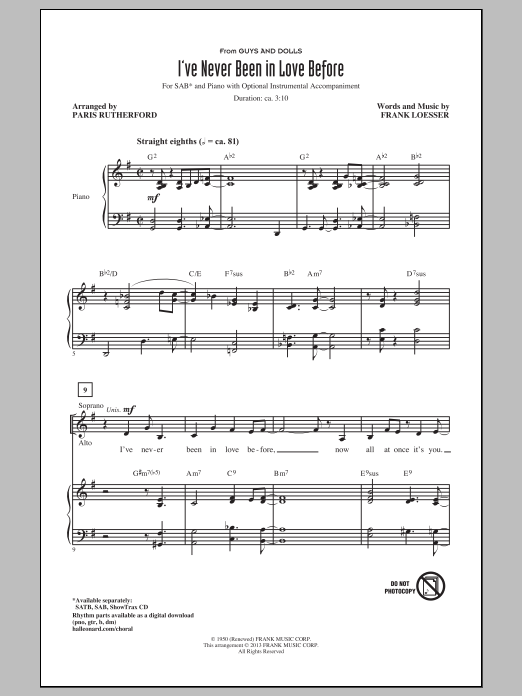Paris Rutherford I've Never Been In Love Before sheet music notes and chords arranged for SAB Choir