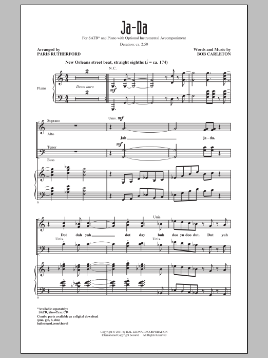 Paris Rutherford Ja-Da sheet music notes and chords arranged for SSA Choir