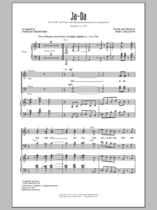 Paris Rutherford Ja-Da sheet music notes and chords arranged for SATB Choir