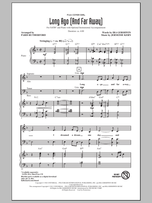 Paris Rutherford Long Ago (And Far Away) sheet music notes and chords arranged for SSA Choir