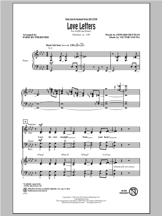 Paris Rutherford Love Letters sheet music notes and chords arranged for SATB Choir