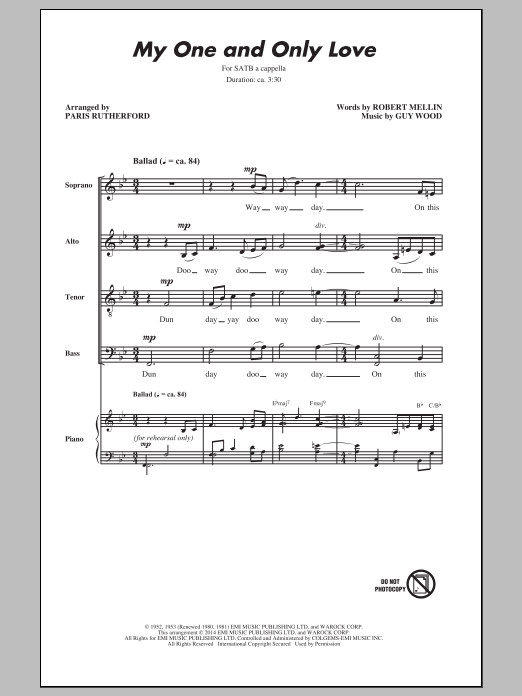 Paris Rutherford My One And Only Love sheet music notes and chords arranged for SATB Choir