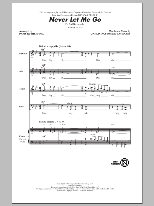 Paris Rutherford Never Let Me Go sheet music notes and chords arranged for SATB Choir