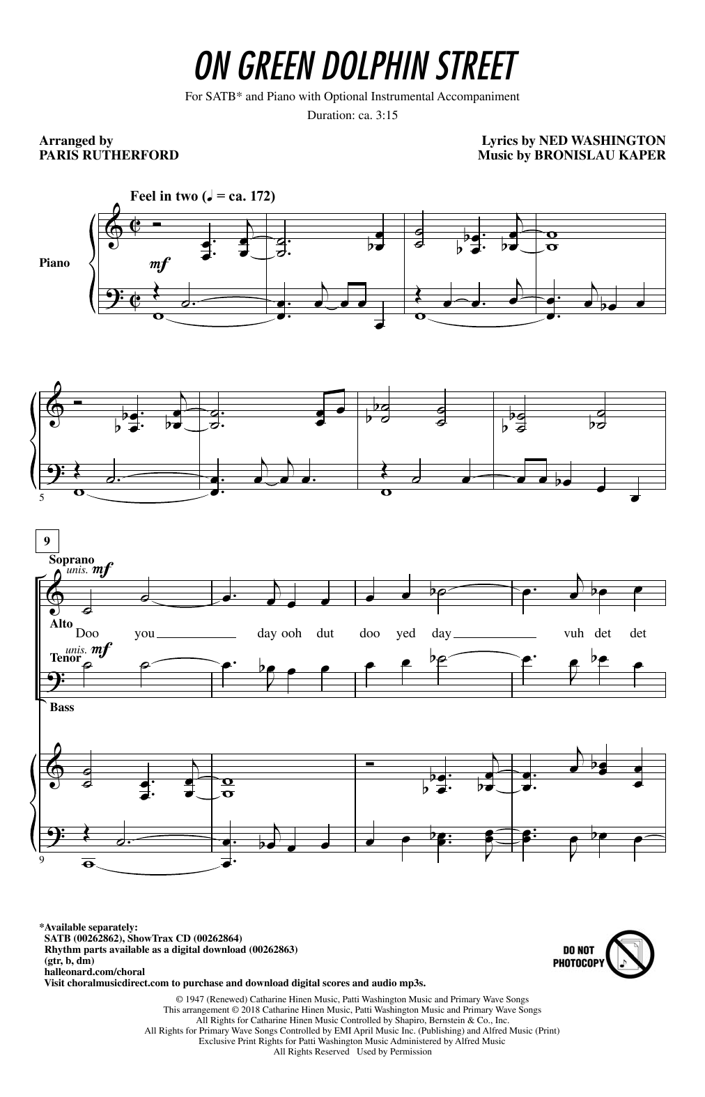 Paris Rutherford On Green Dolphin Street sheet music notes and chords arranged for SATB Choir