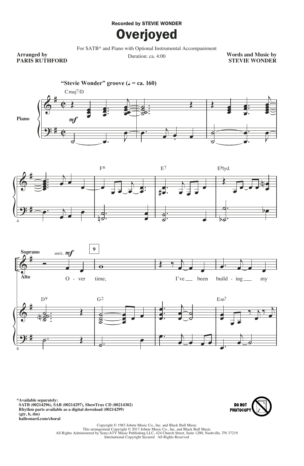 Paris Rutherford Overjoyed sheet music notes and chords arranged for SAB Choir