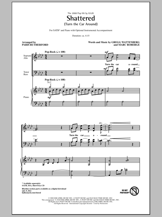 Paris Rutherford Shattered (Turn The Car Around) sheet music notes and chords arranged for SATB Choir