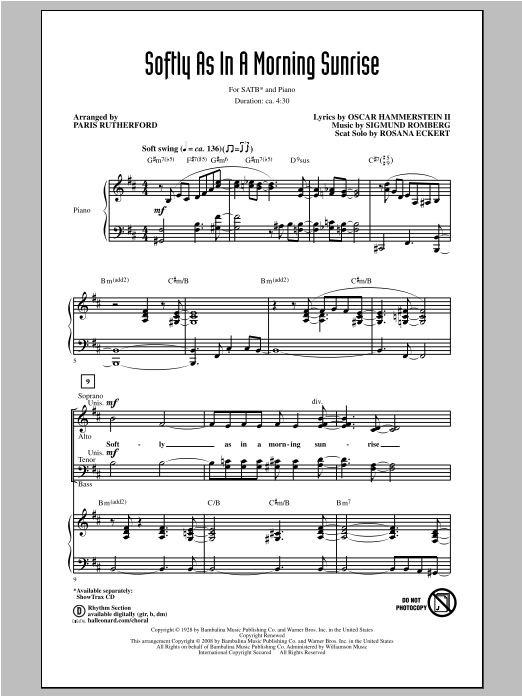 Paris Rutherford Softly As In A Morning Sunrise sheet music notes and chords arranged for SATB Choir