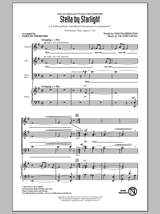 Paris Rutherford Stella By Starlight sheet music notes and chords arranged for SATB Choir
