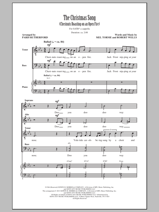 Paris Rutherford The Christmas Song (Chestnuts Roasting On An Open Fire) sheet music notes and chords arranged for SATB Choir