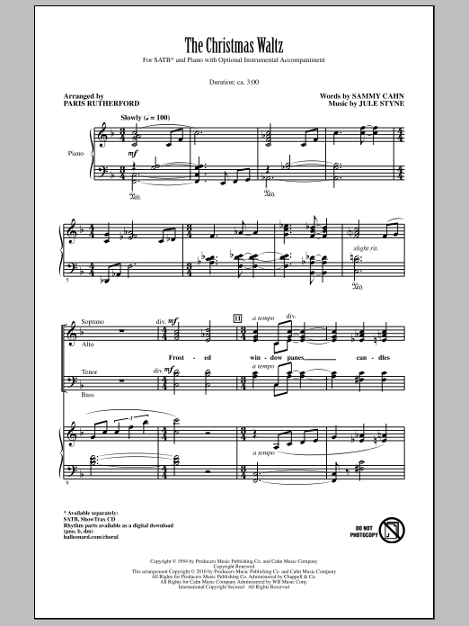 Paris Rutherford The Christmas Waltz sheet music notes and chords arranged for SATB Choir