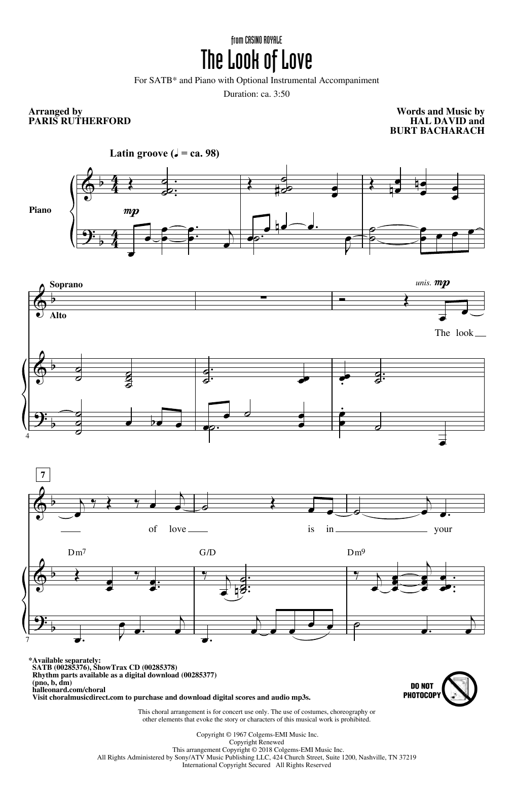 Paris Rutherford The Look Of Love sheet music notes and chords arranged for SATB Choir
