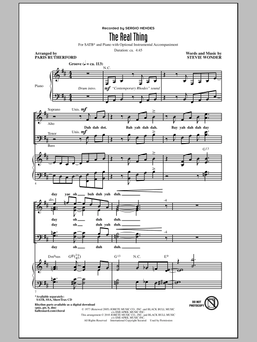 Paris Rutherford The Real Thing sheet music notes and chords arranged for SATB Choir