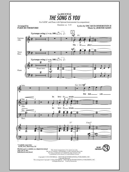 Paris Rutherford The Song Is You sheet music notes and chords arranged for SSA Choir
