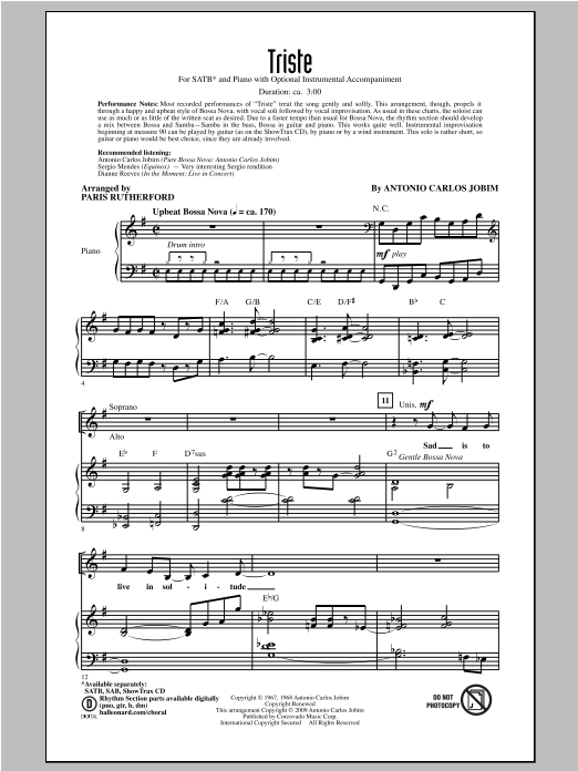 Paris Rutherford Triste sheet music notes and chords arranged for SAB Choir