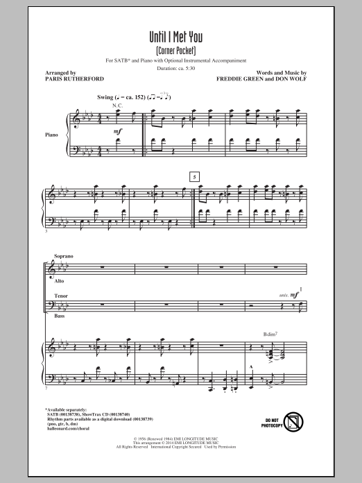 Paris Rutherford Until I Met You (Corner Pocket) sheet music notes and chords arranged for SATB Choir