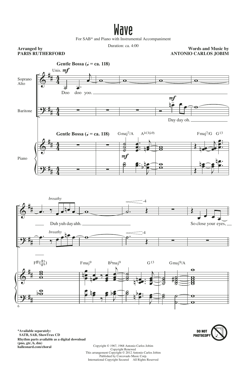 Paris Rutherford Wave sheet music notes and chords arranged for SAB Choir