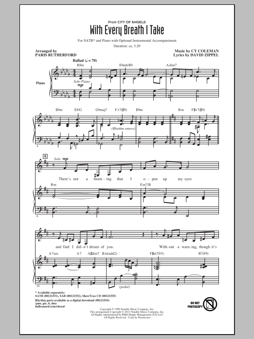 Paris Rutherford With Every Breath I Take sheet music notes and chords arranged for SATB Choir