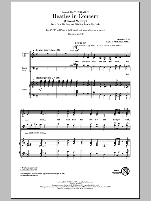 Paris Rutherford Beatles In Concert (Medley) sheet music notes and chords. Download Printable PDF.