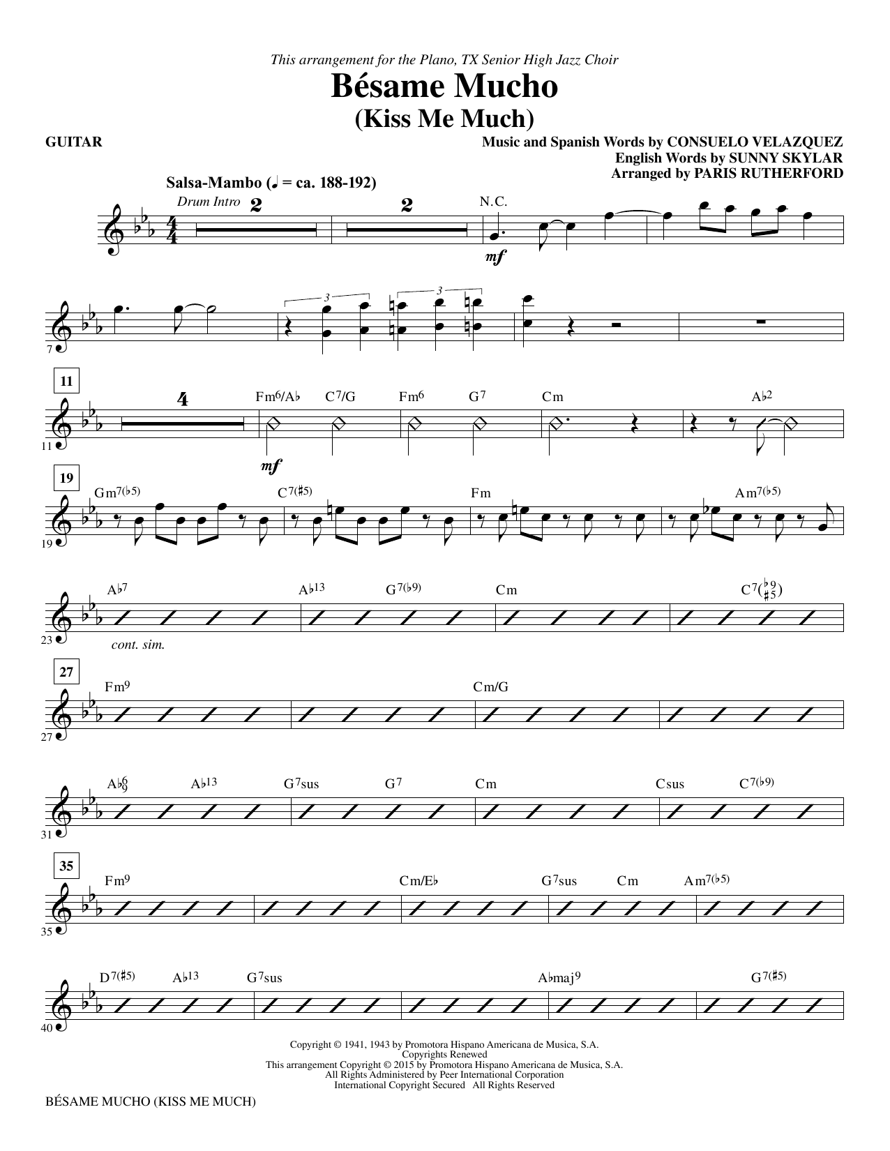 Paris Rutherford Besame Mucho (Kiss Me Much) - Guitar sheet music notes and chords. Download Printable PDF.