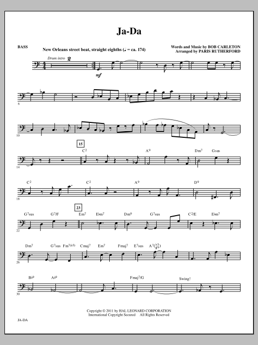 Paris Rutherford Ja-Da - Bass sheet music notes and chords arranged for Choir Instrumental Pak
