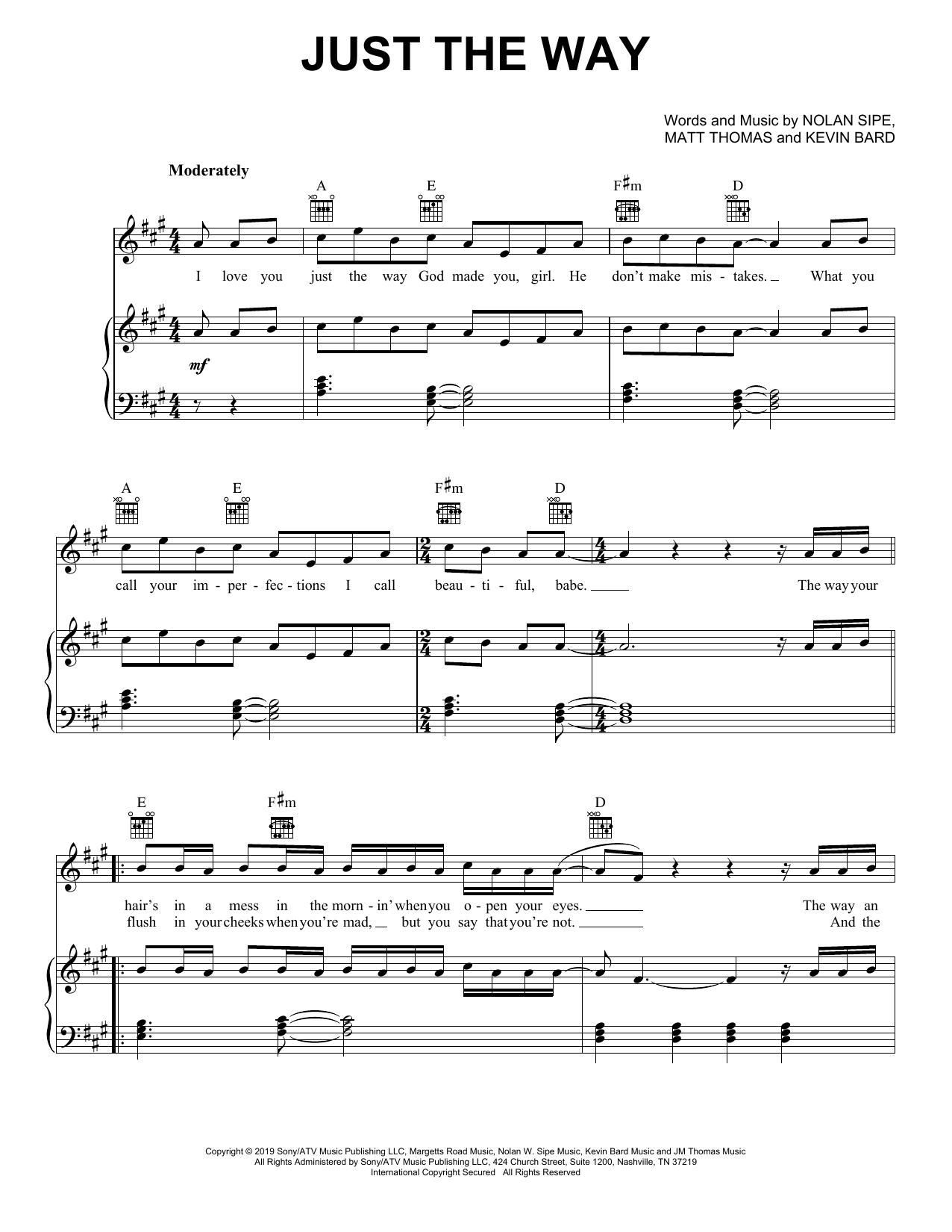Parmalee & Blanco Brown Just The Way sheet music notes and chords arranged for Piano, Vocal & Guitar Chords (Right-Hand Melody)