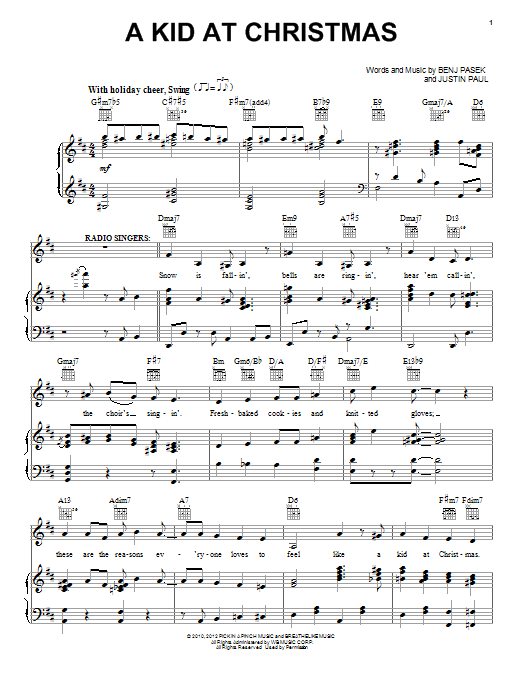 Pasek & Paul A Kid At Christmas sheet music notes and chords arranged for Piano, Vocal & Guitar Chords (Right-Hand Melody)