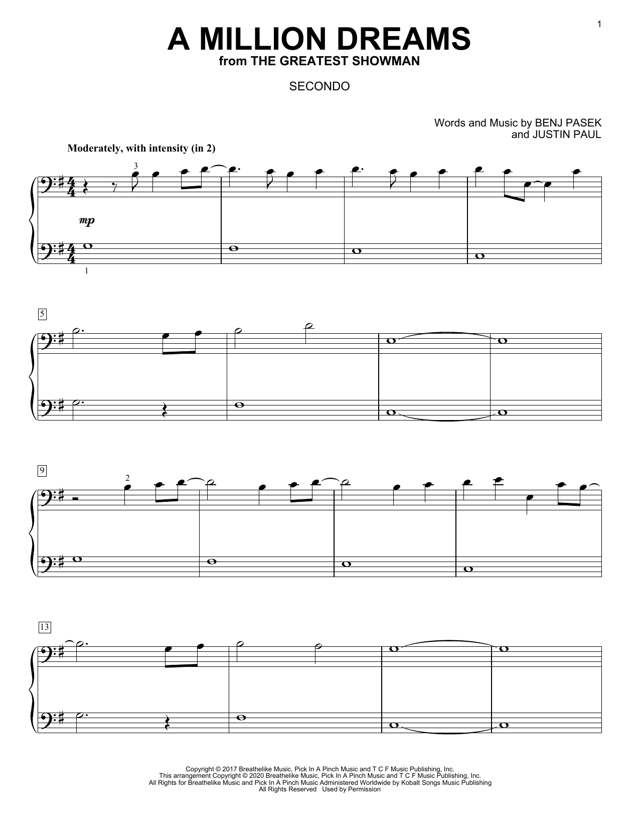 Pasek & Paul A Million Dreams (from The Greatest Showman) (arr. David Pearl) sheet music notes and chords arranged for Piano Duet