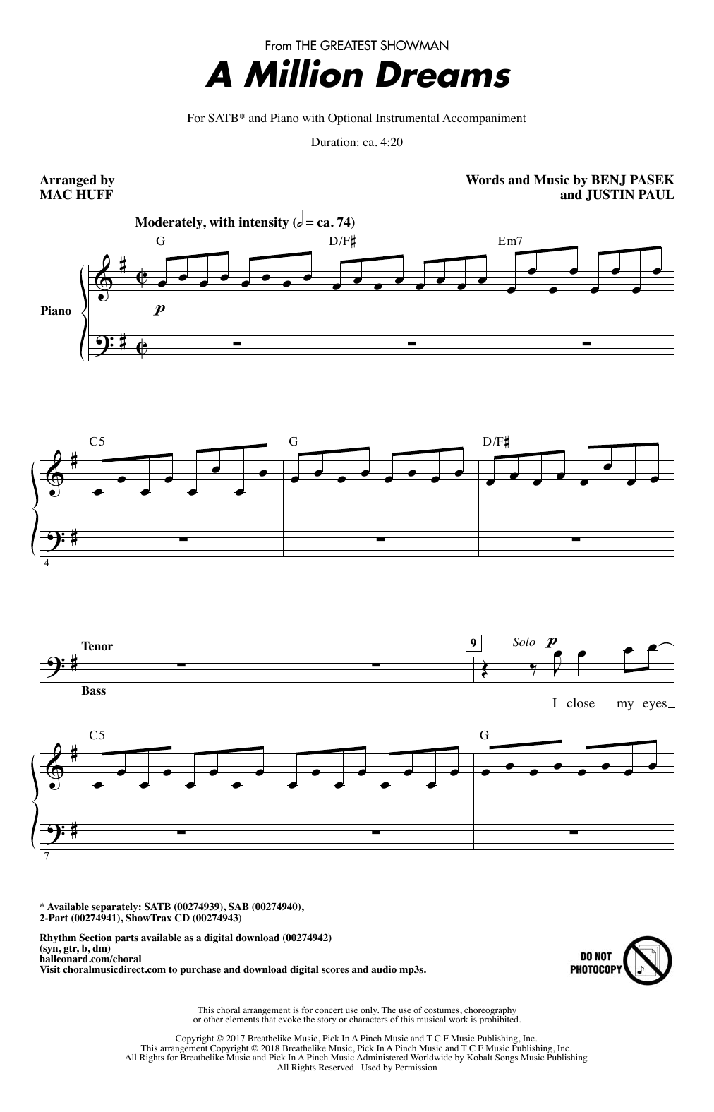 Pasek & Paul A Million Dreams (from The Greatest Showman) (arr. Mac Huff) sheet music notes and chords arranged for TBB Choir