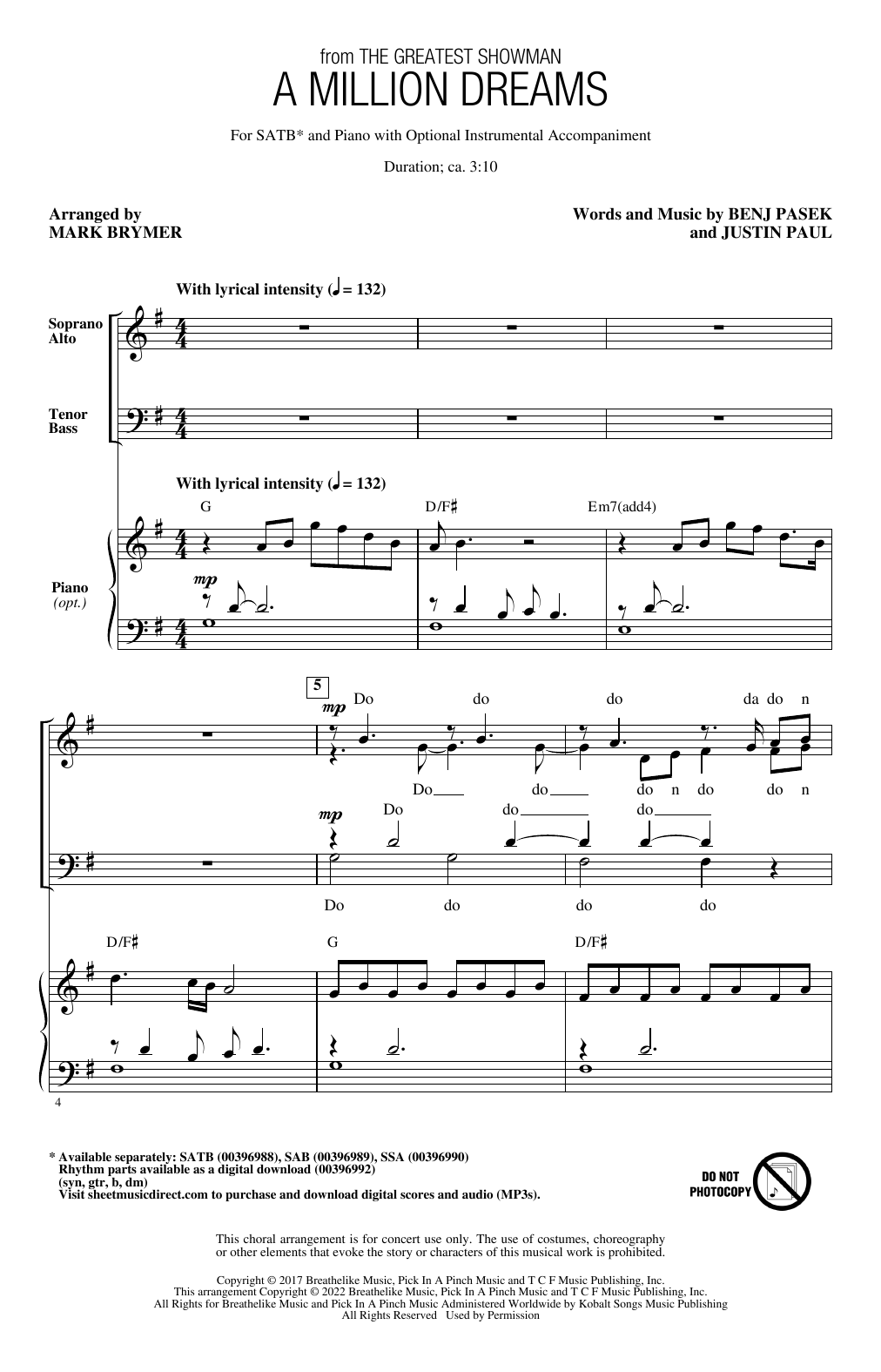 Pasek & Paul A Million Dreams (from The Greatest Showman) (arr. Mark Brymer) sheet music notes and chords arranged for SSA Choir