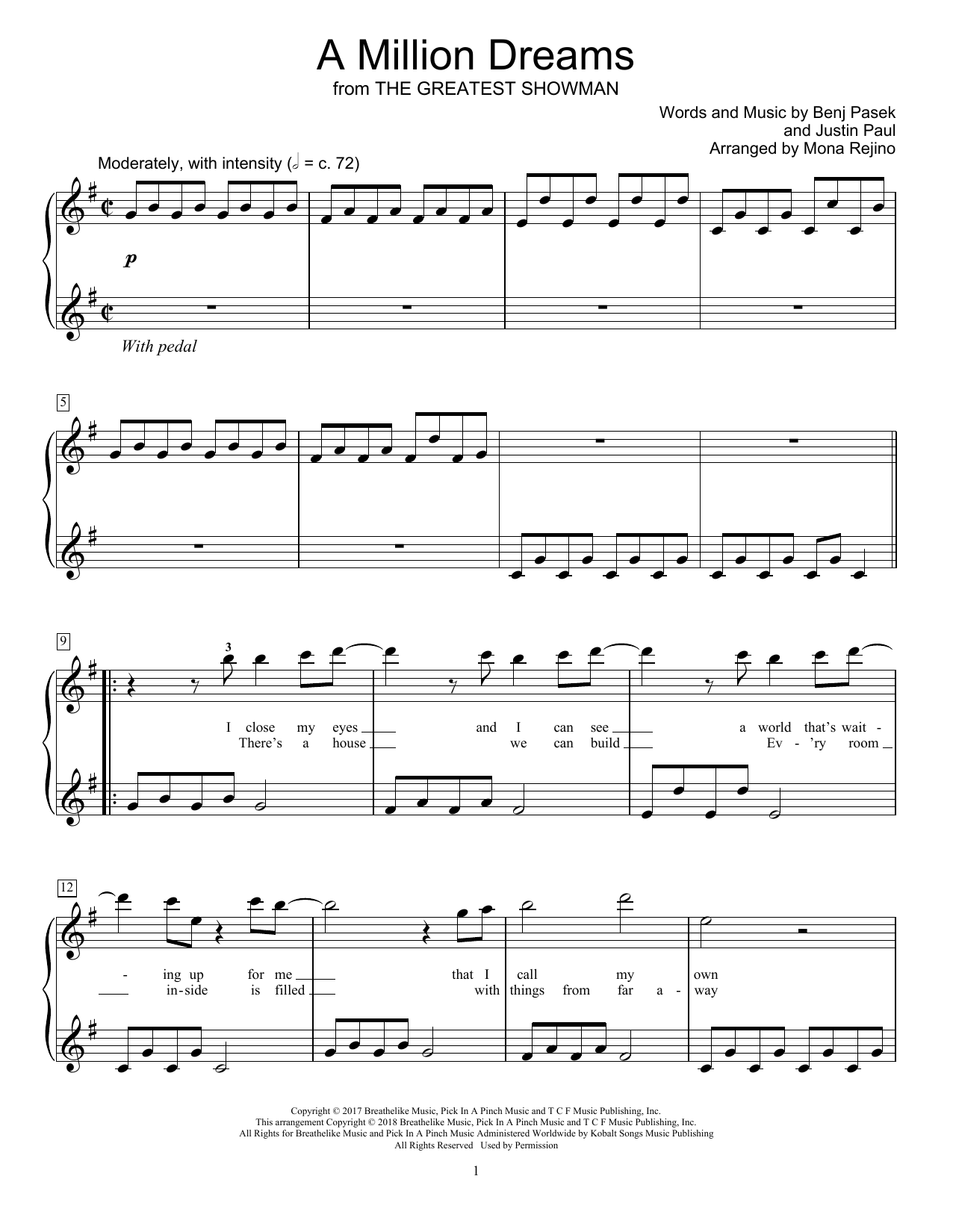 Pasek & Paul A Million Dreams (from The Greatest Showman) (arr. Mona Rejino) sheet music notes and chords arranged for Educational Piano