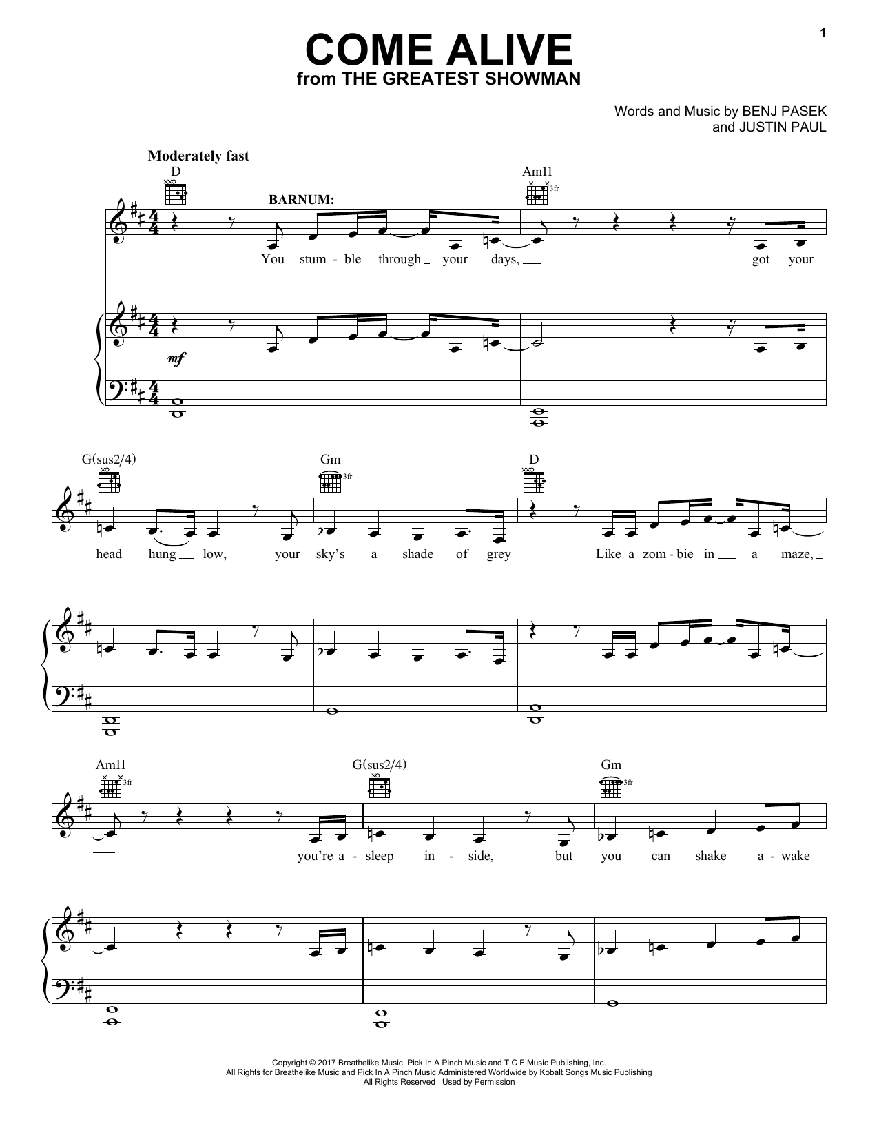 Pasek & Paul Come Alive (from The Greatest Showman) sheet music notes and chords arranged for Ukulele