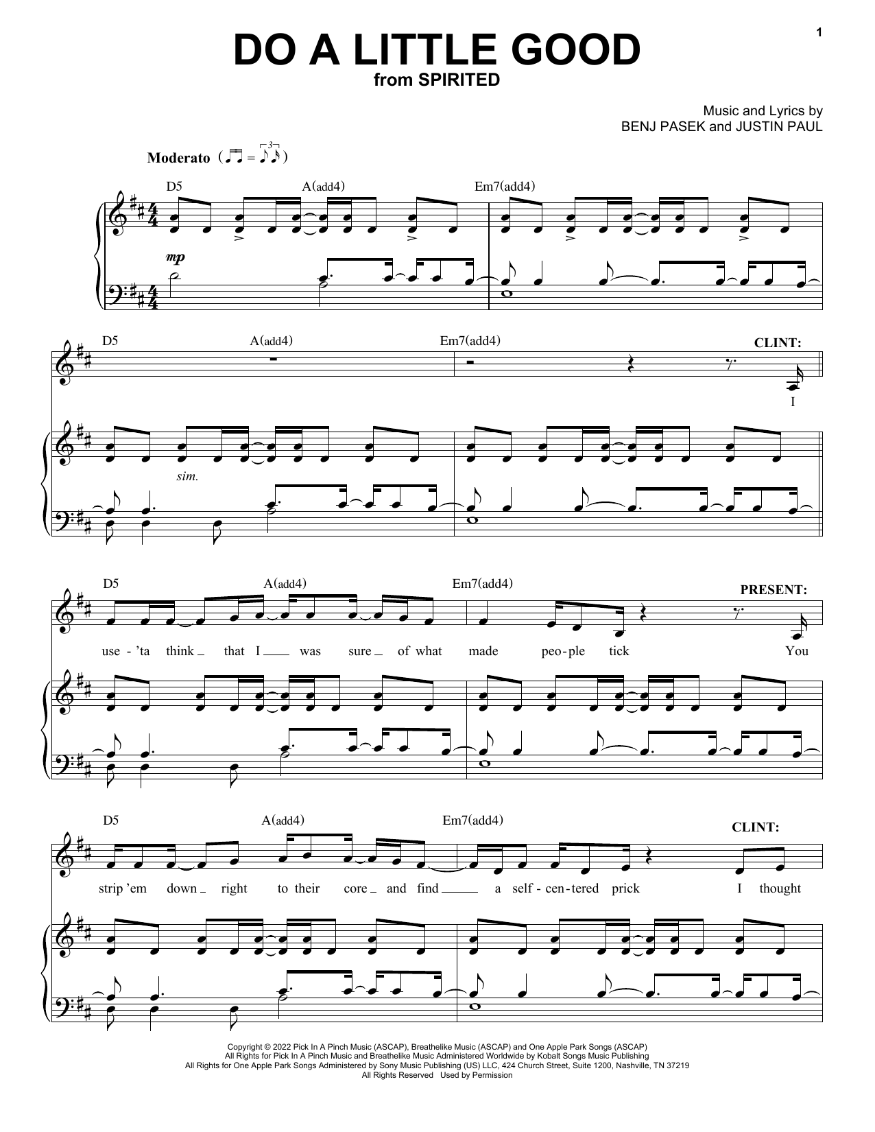 Pasek & Paul Do A Little Good (from Spirited) sheet music notes and chords arranged for Piano & Vocal