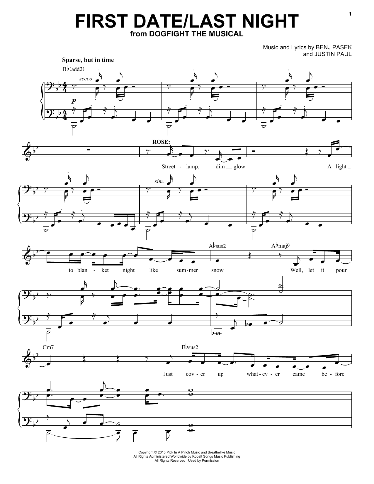 Pasek & Paul First Date/Last Night (from Dogfight) sheet music notes and chords arranged for Piano & Vocal