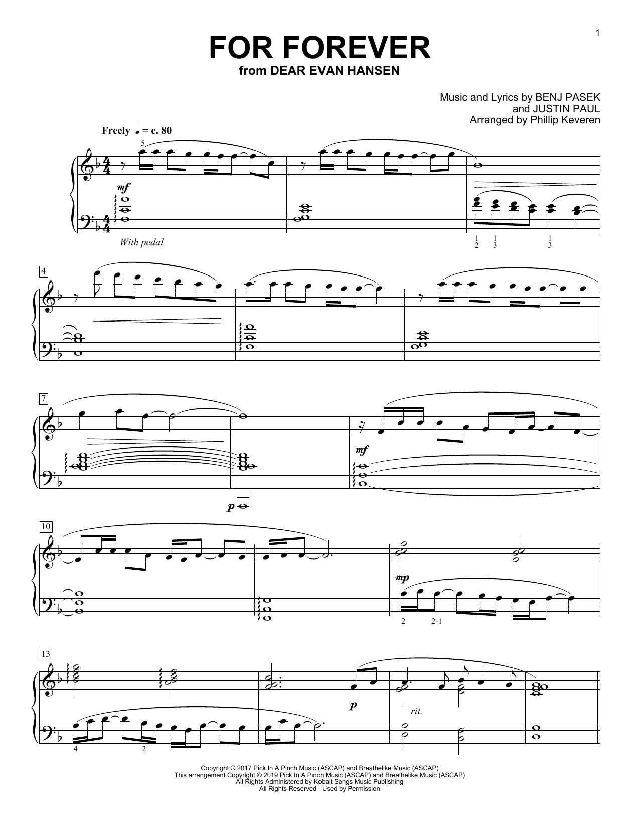 Pasek & Paul For Forever [Classical version] (from Dear Evan Hansen) (arr. Phillip Keveren) sheet music notes and chords arranged for Piano Solo