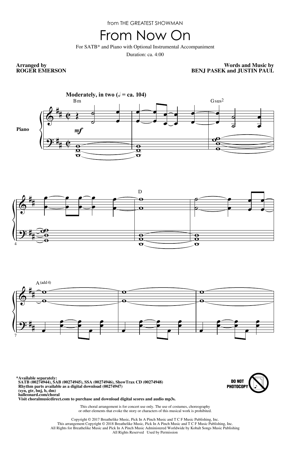 Pasek & Paul From Now On (from The Greatest Showman) (arr. Roger Emerson) sheet music notes and chords arranged for SAB Choir