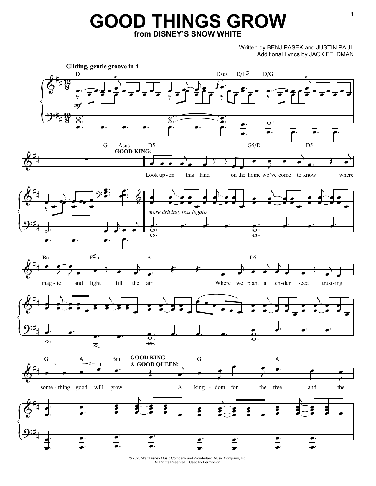 Pasek & Paul Good Things Grow (from Snow White) (2025) sheet music notes and chords arranged for Piano & Vocal