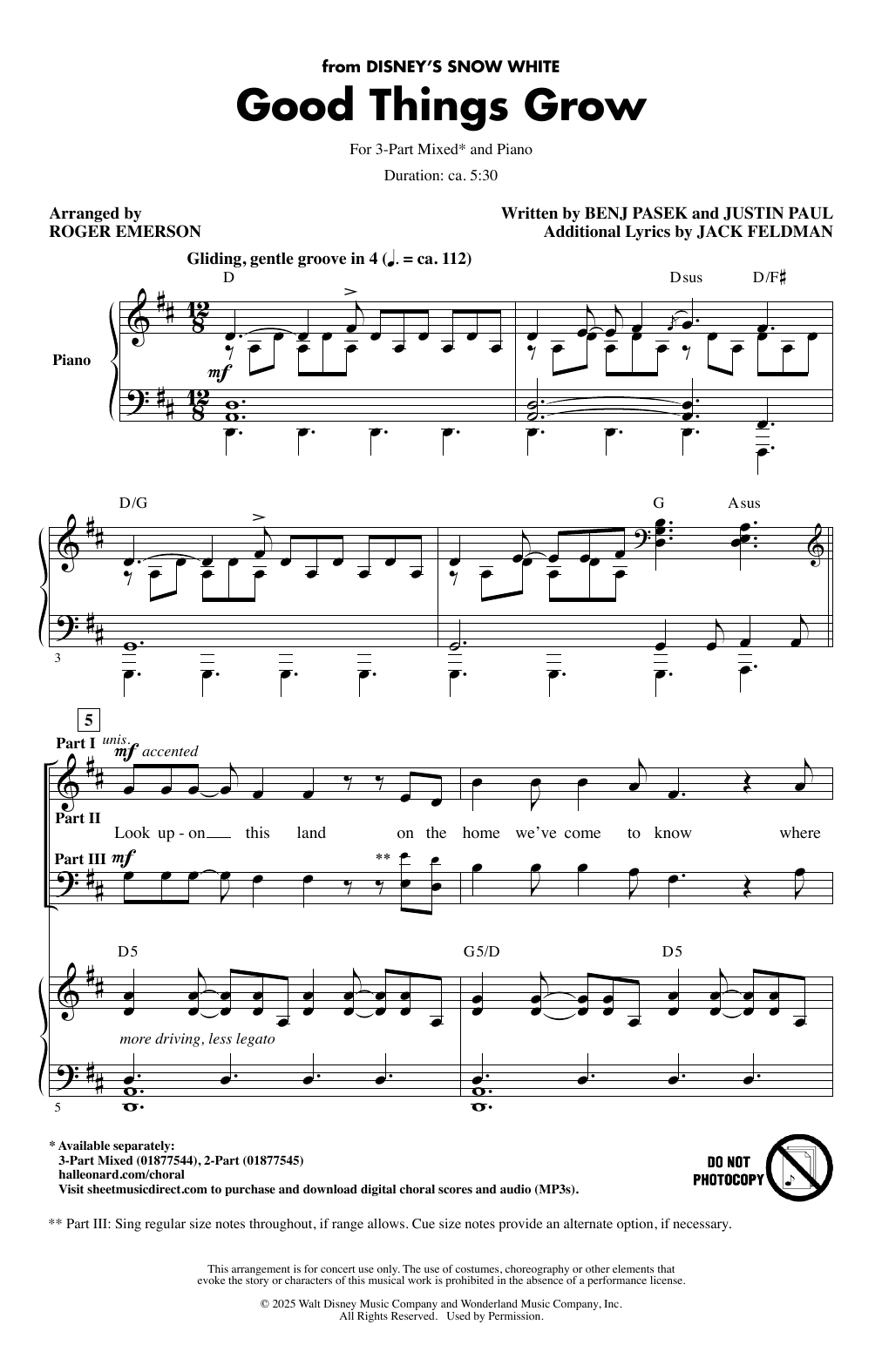 Pasek & Paul Good Things Grow (from Snow White) (arr. Roger Emerson) sheet music notes and chords arranged for 3-Part Mixed Choir