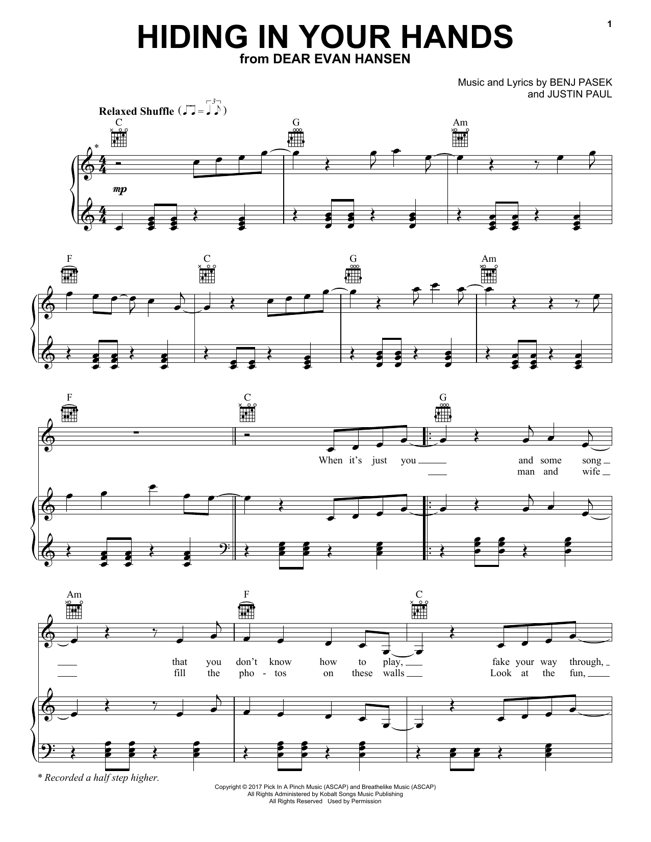 Pasek & Paul Hiding In Your Hands (from Dear Evan Hansen) sheet music notes and chords arranged for Ukulele