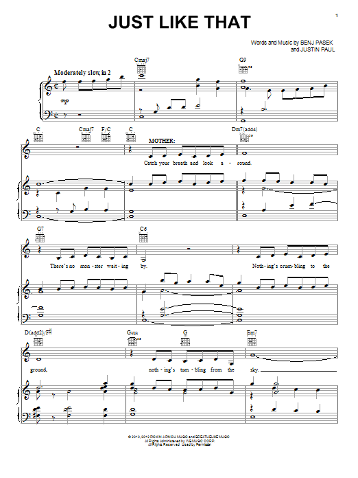 Pasek & Paul Just Like That sheet music notes and chords arranged for Piano, Vocal & Guitar Chords (Right-Hand Melody)