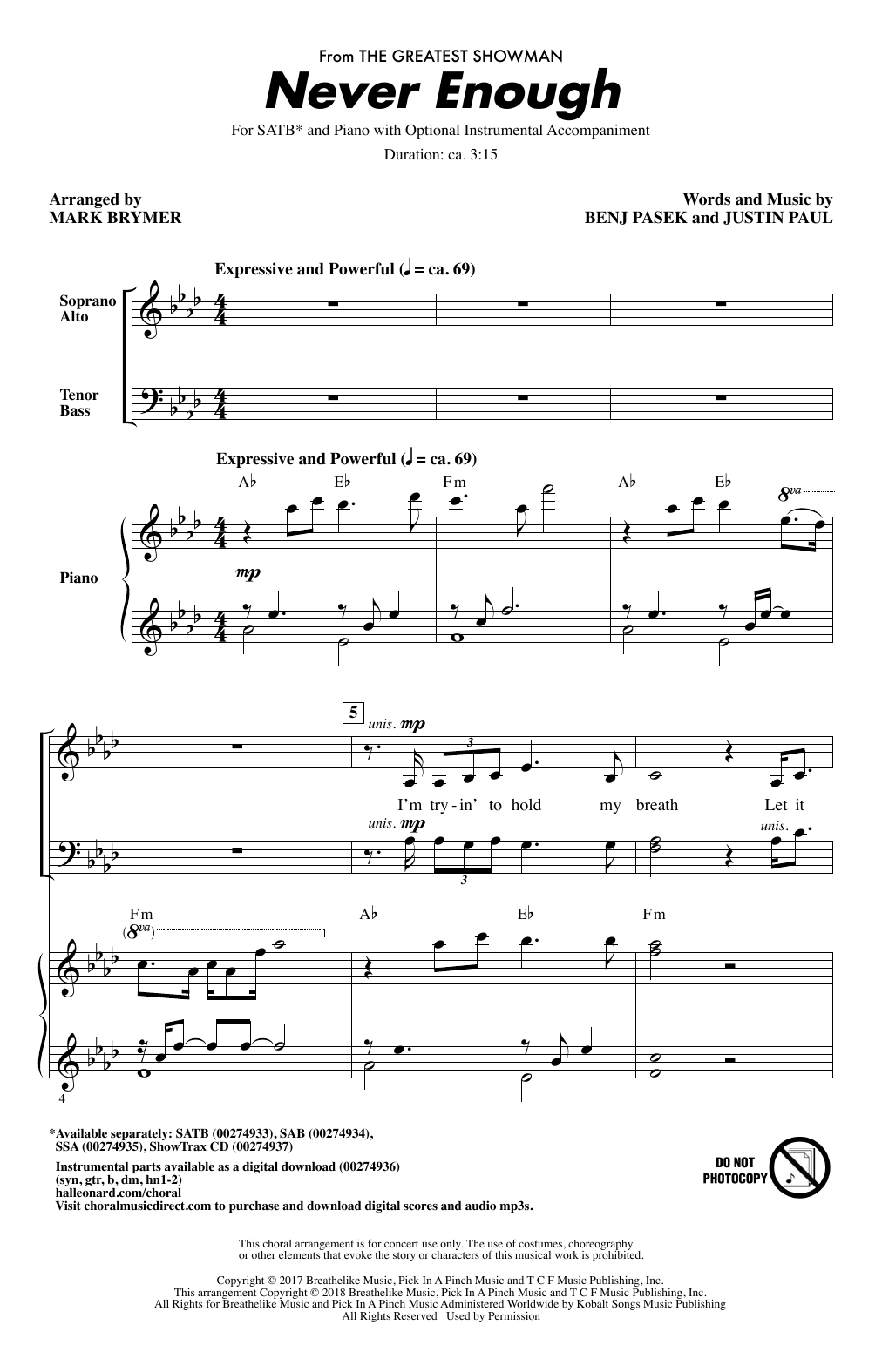 Mark Brymer Never Enough sheet music notes and chords arranged for SSA Choir