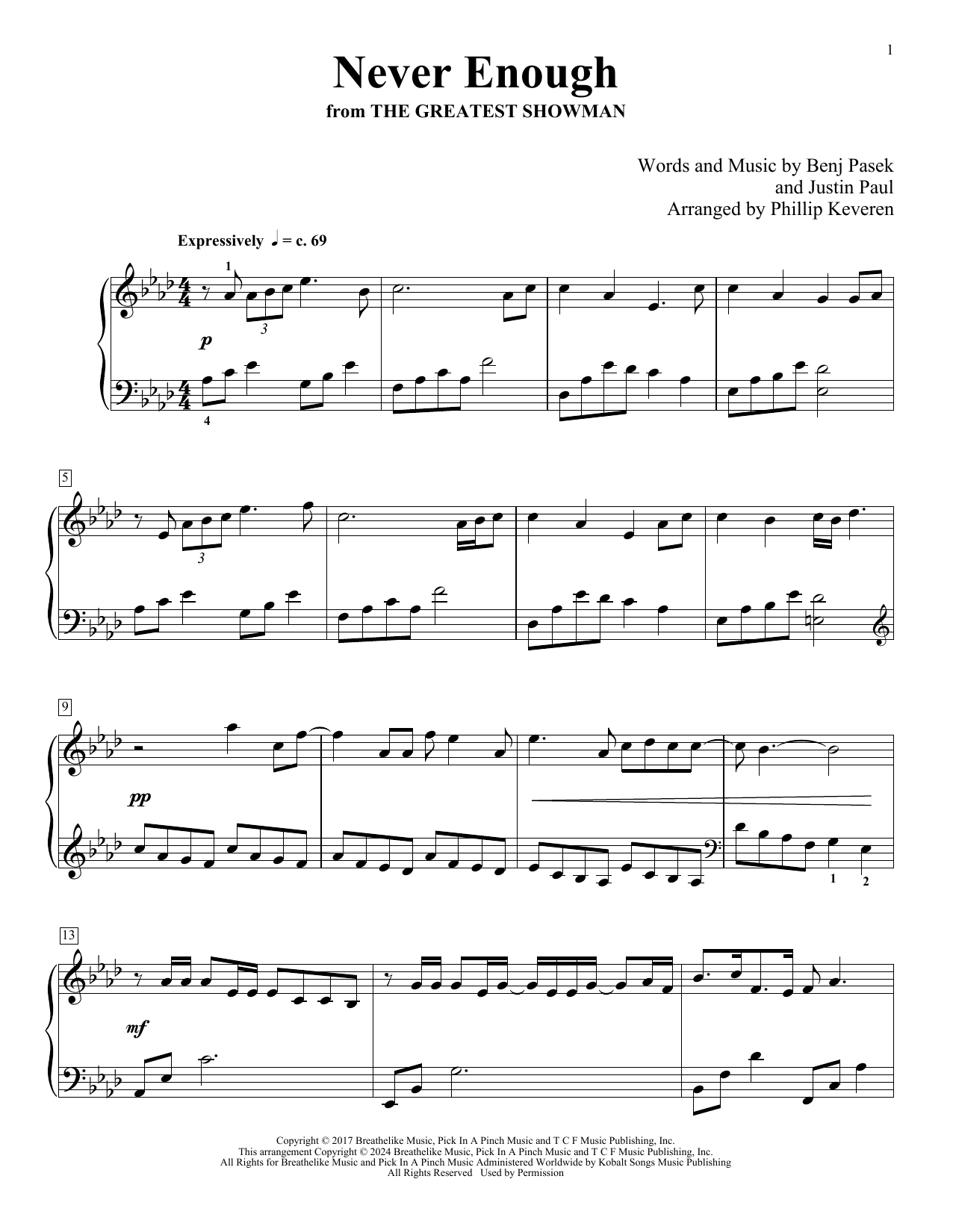 Pasek & Paul Never Enough (from The Greatest Showman) (arr. Phillip Keveren) sheet music notes and chords arranged for Piano Solo