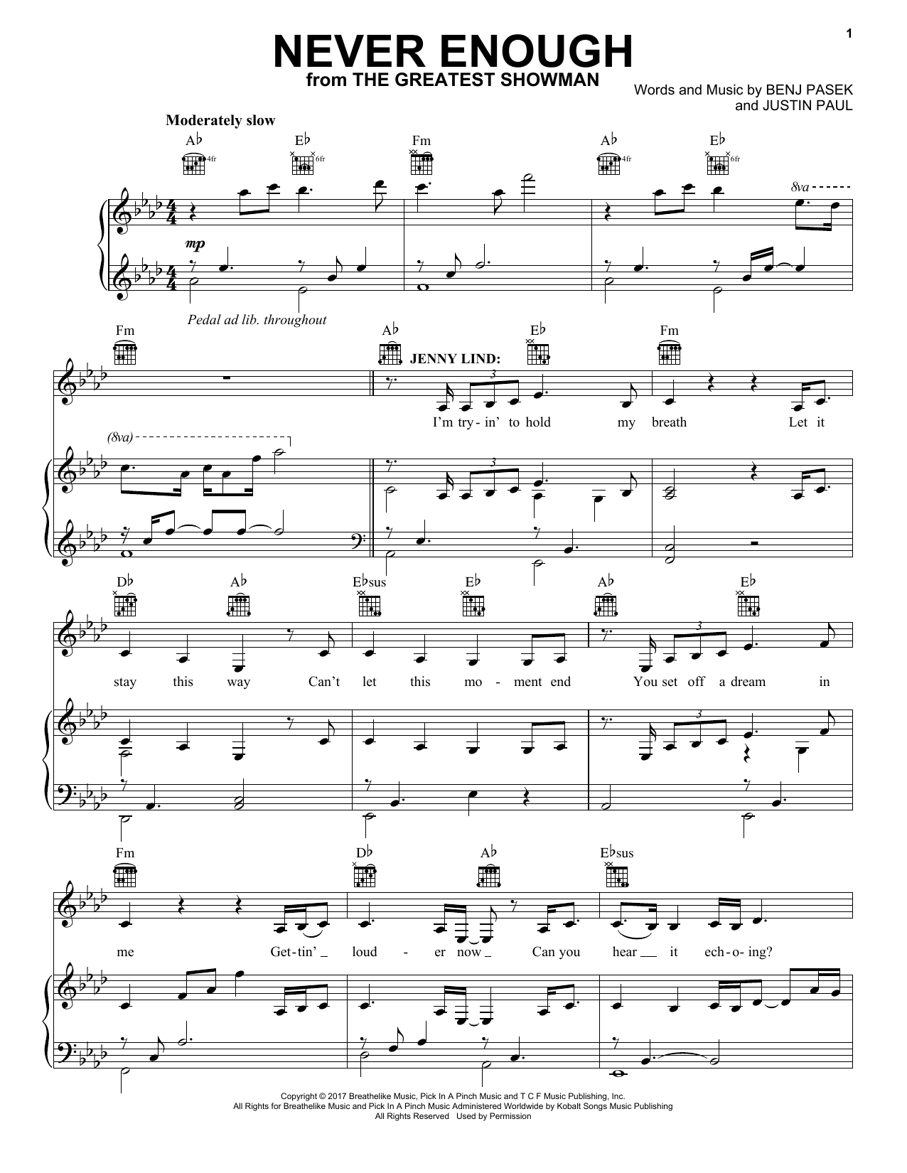 Pasek & Paul Never Enough (from The Greatest Showman) sheet music notes and chords arranged for Piano, Vocal & Guitar Chords (Right-Hand Melody)