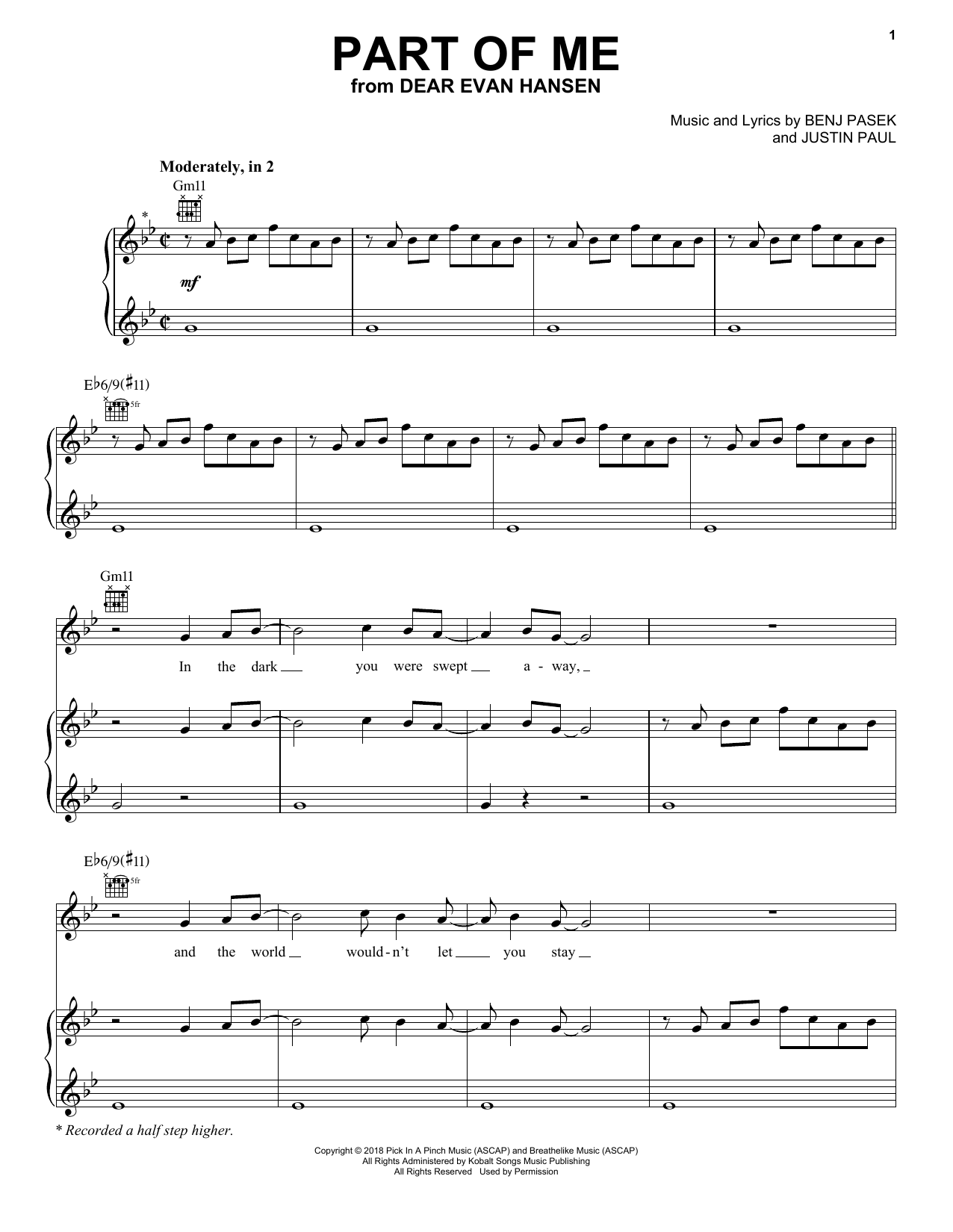 Pasek & Paul Part Of Me (from Dear Evan Hansen) sheet music notes and chords arranged for Piano, Vocal & Guitar Chords (Right-Hand Melody)