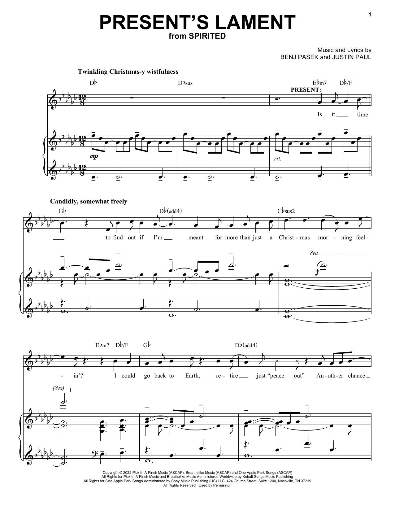 Pasek & Paul Present's Lament (from Spirited) sheet music notes and chords arranged for Piano & Vocal