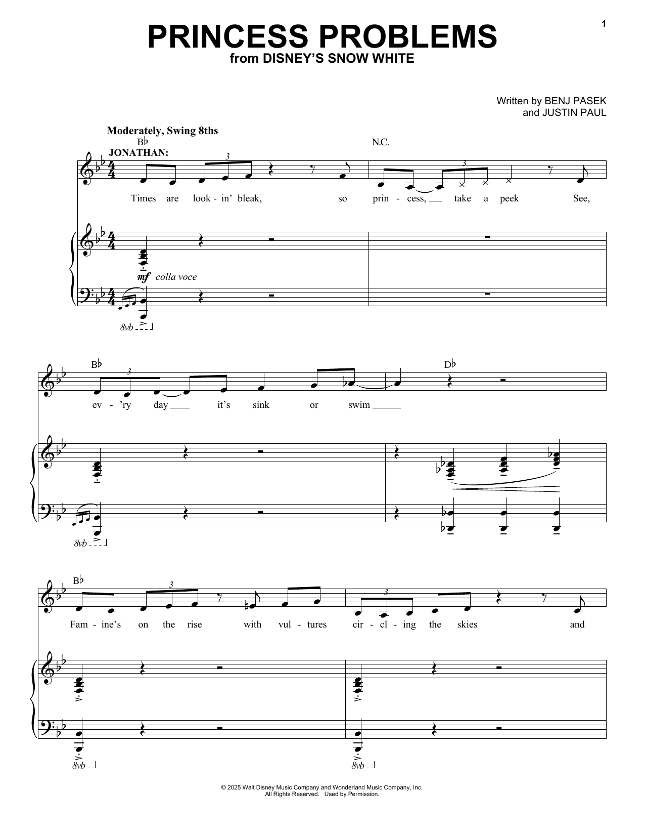 Pasek & Paul Princess Problems (from Snow White) (2025) sheet music notes and chords arranged for Piano & Vocal