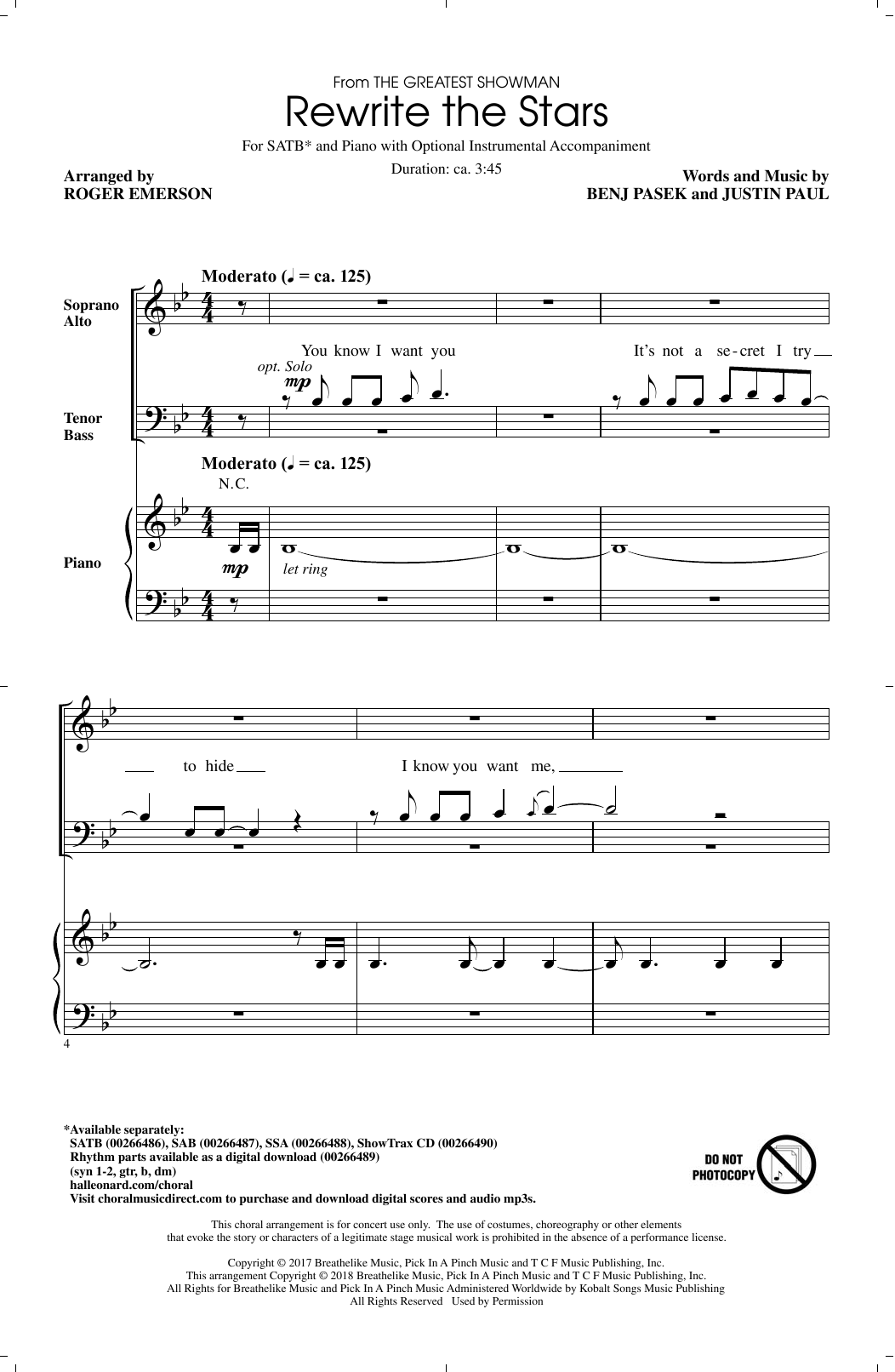 Pasek & Paul Rewrite The Stars (arr. Roger Emerson) sheet music notes and chords arranged for SAB Choir
