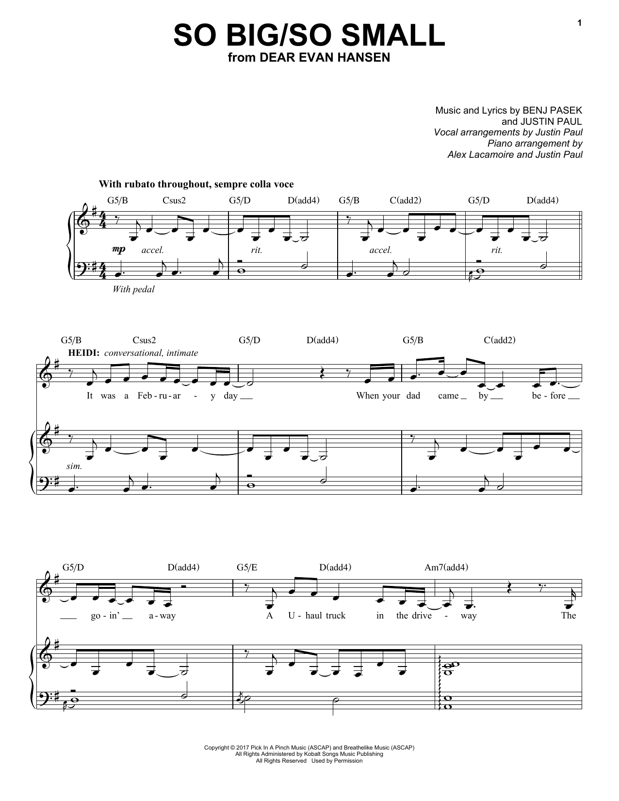 Pasek & Paul So Big/So Small (from Dear Evan Hansen) sheet music notes and chords arranged for Piano & Vocal
