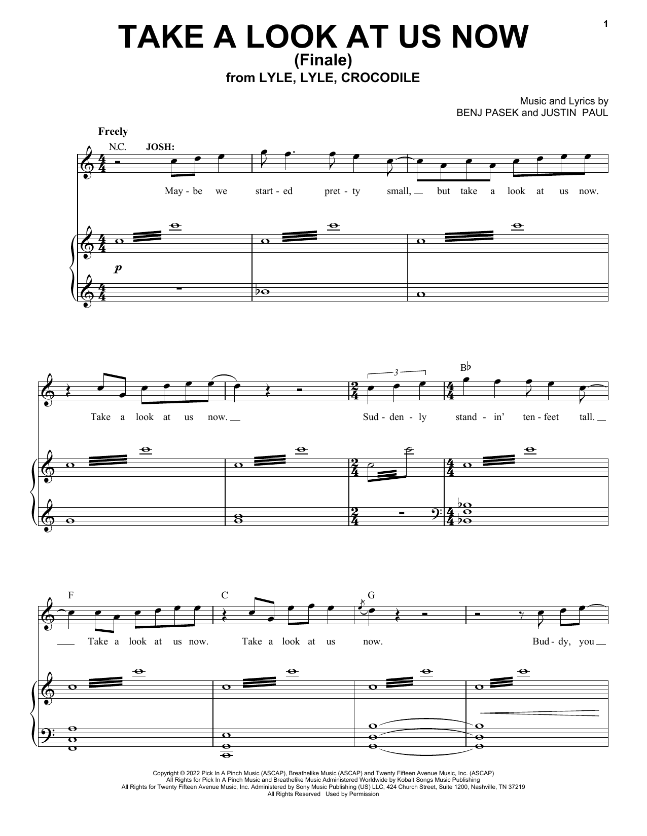 Pasek & Paul Take A Look At Us Now (Finale) (from Lyle, Lyle, Crocodile) sheet music notes and chords arranged for Piano, Vocal & Guitar Chords (Right-Hand Melody)