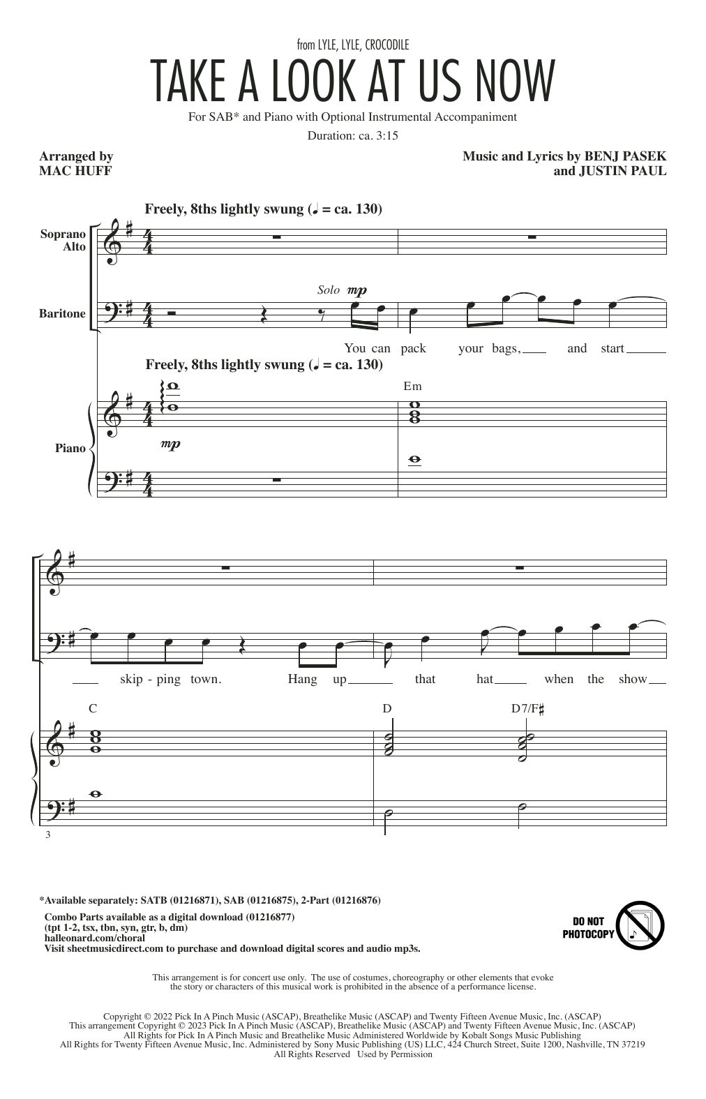 Pasek & Paul Take A Look At Us Now (from Lyle, Lyle, Crocodile) (arr. Mac Huff) sheet music notes and chords arranged for SAB Choir